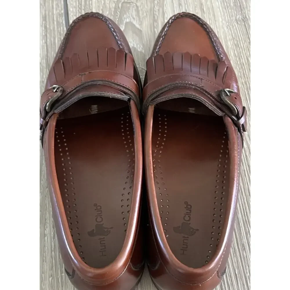 Vintage Hunt Club Mens 9 M All Leather Brown Penny Loafers Buckle Kiltie